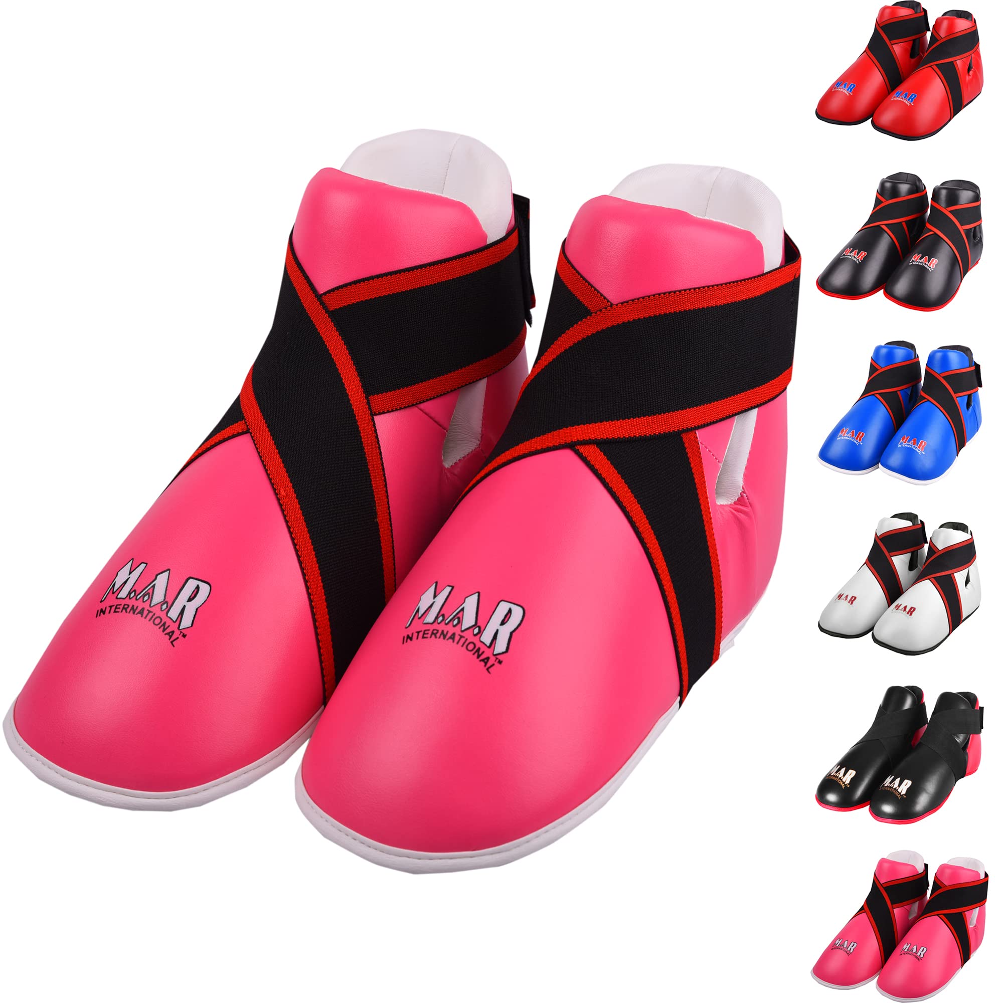 MAR | Pink Martial Arts Foot Protector for Karate, Kickboxing, Muay Thai, Taekwondo, Karate K1 Kick Boots, Taekwondo Foot Protectors, Moulded Foam Padding Elasticated Toe Loops (X-Large)