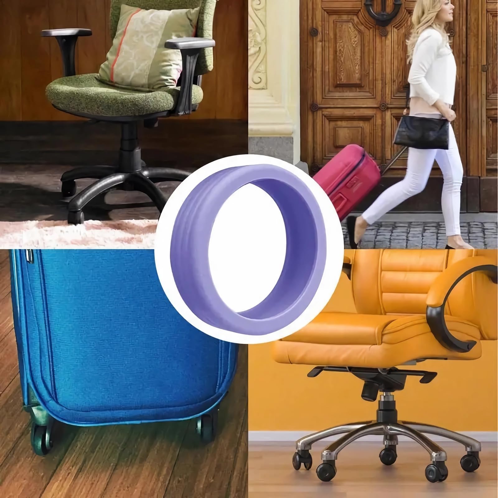 8 Pack Bagage Koffer Wielen Cover, Siliconen Stille Bescherming Ruisonderdrukkende Schokabsorberende Trolley Beschermhoes voor Handbagage met Spinner Wielen Bagage (Paars