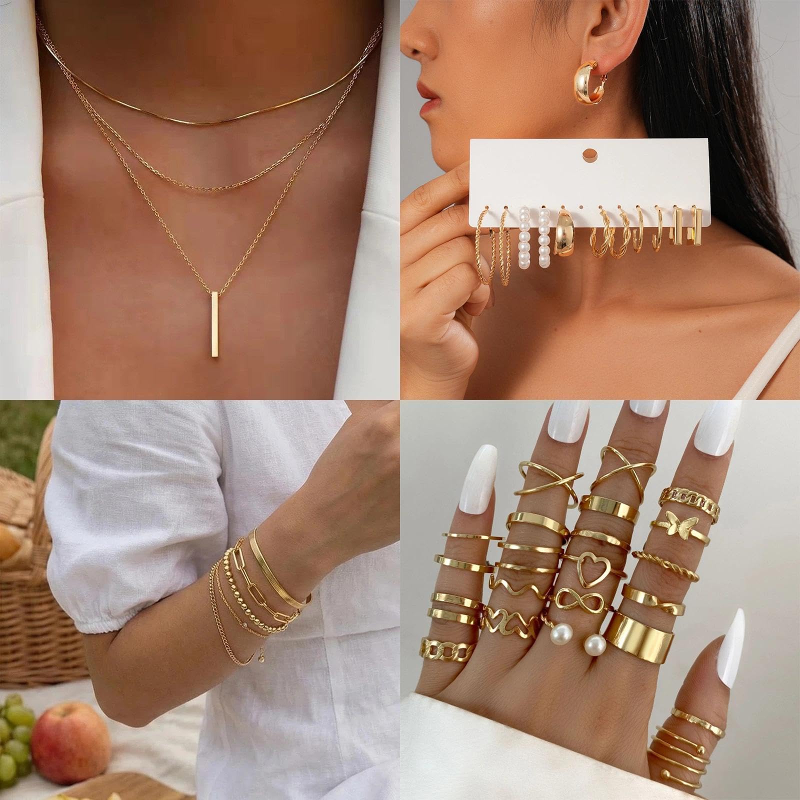 36 Pezzi Parure Gioielli Donna Set Di Gioielli Oro, Bigiotteria Donna Offerta, Set Orecchini Anelli Collana Choker Bracciale Donna, Orecchini E Anello Setper Uso Quotidiano E Occasioni Speciali
