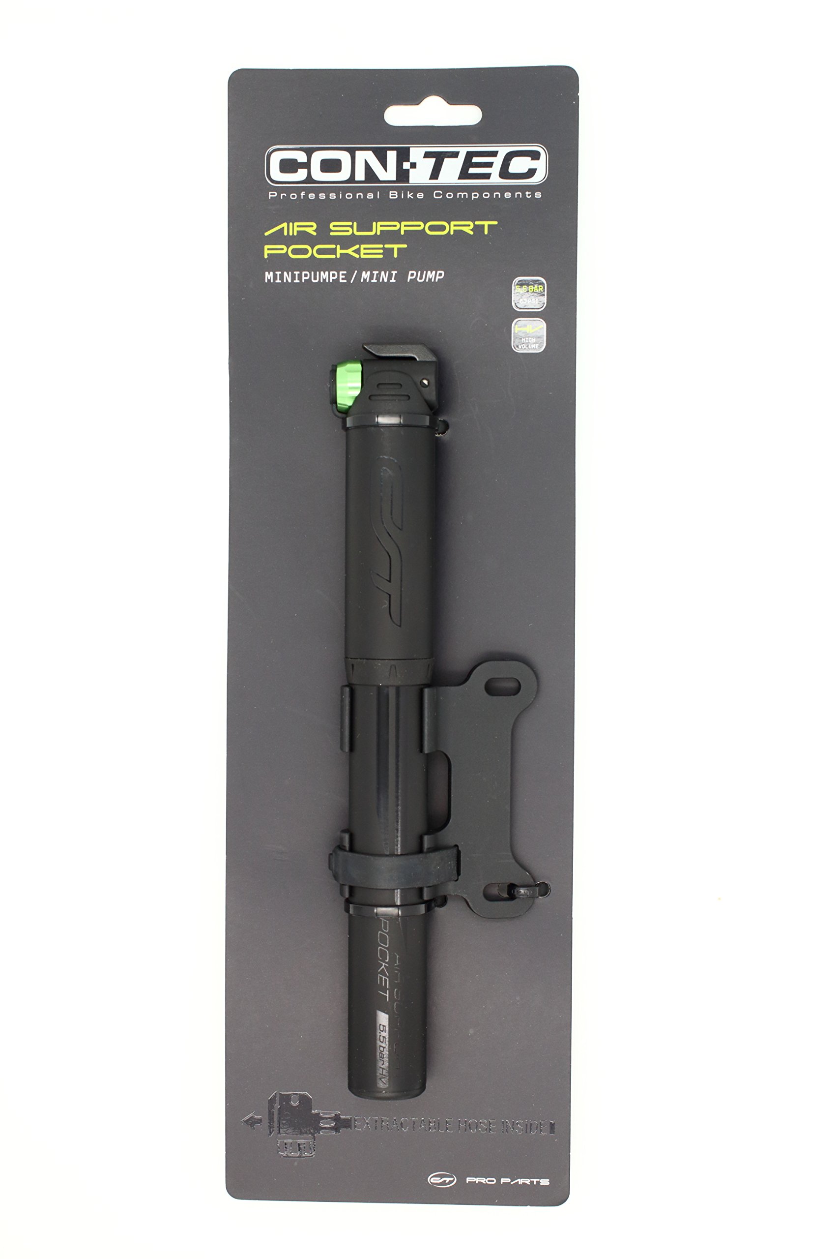 CONTEC Minipumpe 'Air Support Pocket Stealth' 5,5 bar/ 80psi, für alle Ventile SB-verpackt, Aluminium, kompaktes FlipValve Pumpenkopf-System, einfachste Bedienung für Hebel am Kopf, der FlipValve Head Sport & Freizeit