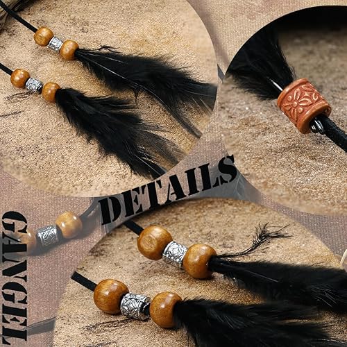 Miniatura 7 de Diadema de plumas turquesa bohemia, tocado indio gitano, atrapasueños, plumas hippie con plumas de pavo real azul, cuerda de cáñamo larga con borla