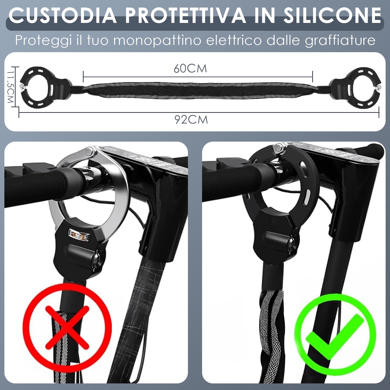 Lucchetto Monopattino Elettrico, Catena Monopattino Elettrico con Copertura Protettiva in Silicone, Antifurto Monopattino Elettricos con Chiave per Scooter, Biciclette, Passeggini
