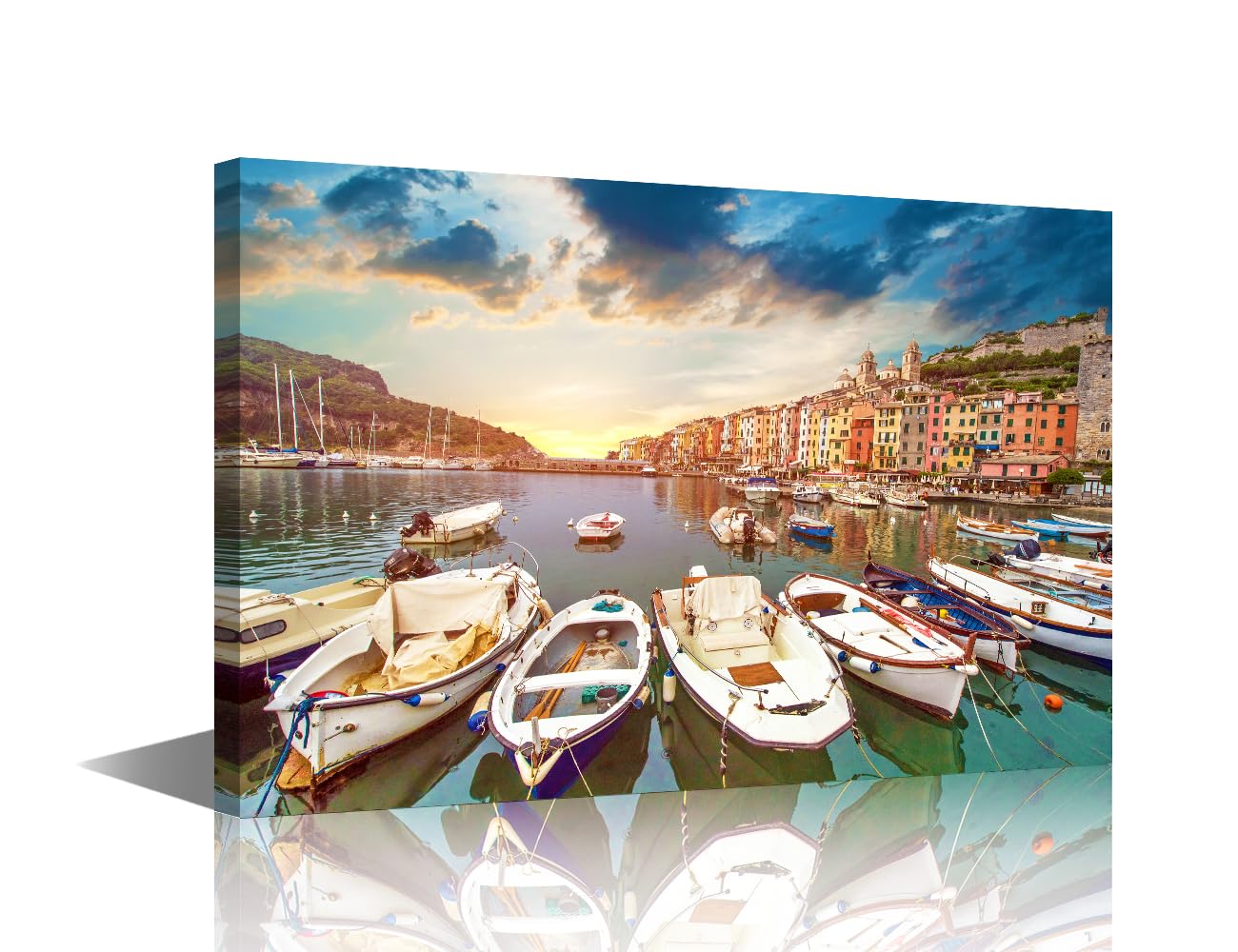TISHIRON Italy Colorful Houses Canvas Wall Art Harbor Boats Landscape Wall Art for Living Room Boats Pictures for Bedroom Modern Home Decor Office Decorations Artwork Framed Ready to Hang 12" Wx18 H