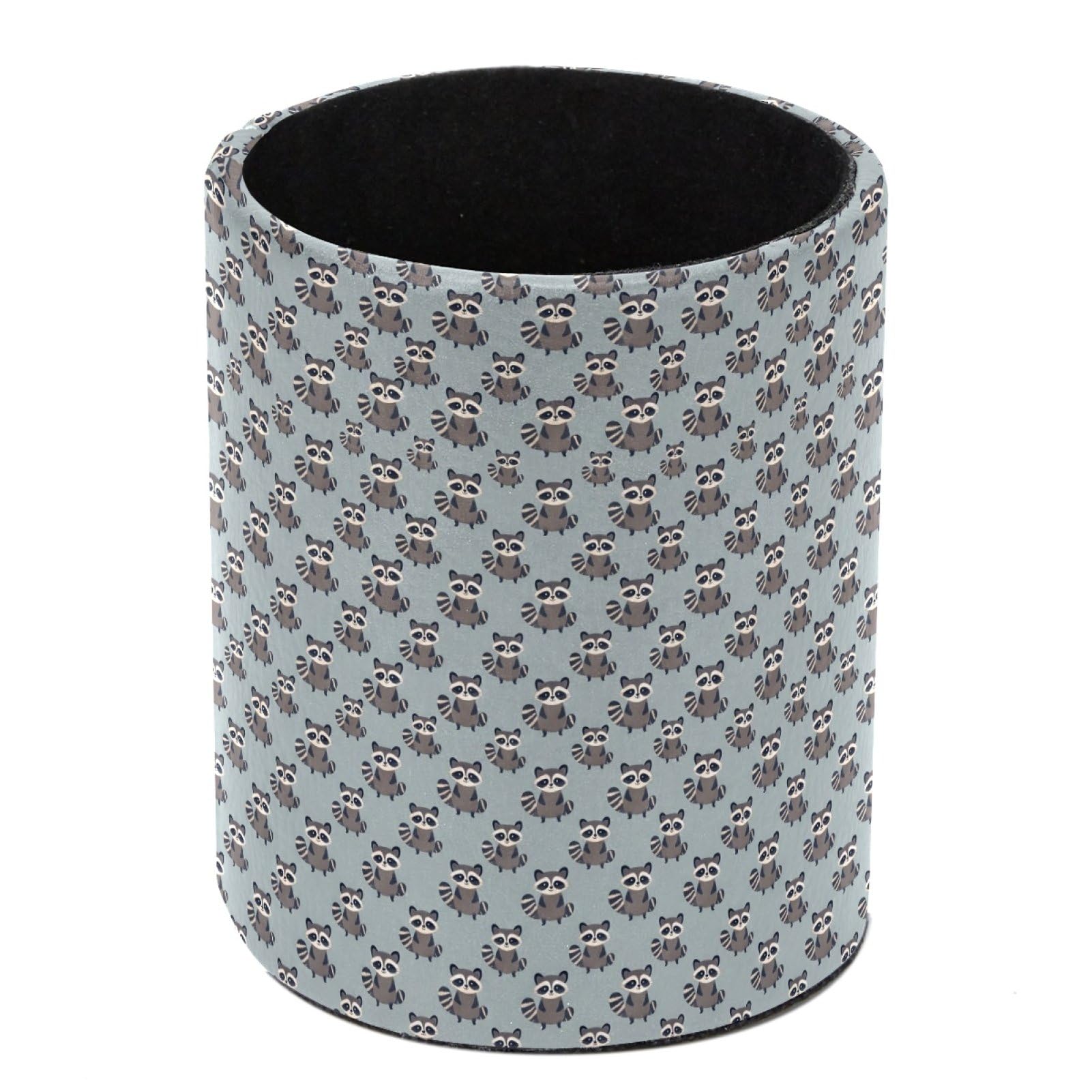 HEOEH Raccoon Animal Pen Holder for Desk, PU Leather Pencil Holder Pen Cup Marker Holder Makeup Brush Holders, Desk Accessories & Workspace Organizers for Home, Office