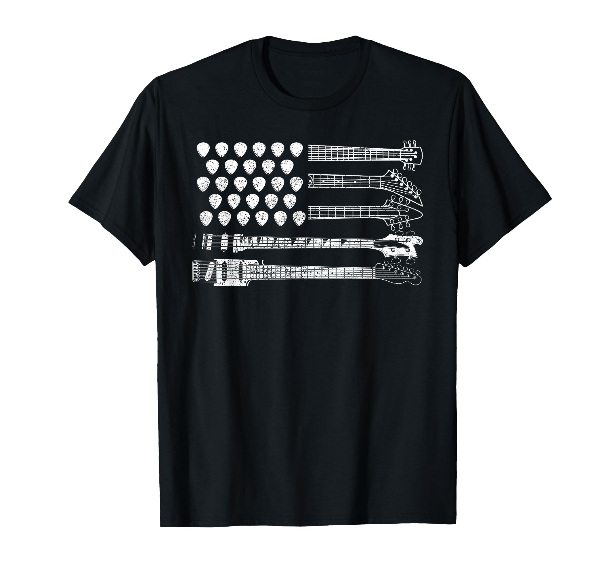 Lets Rock Rock n Roll Guitar Retro USA Flag T-Shirt