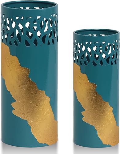 Miniatura 9 de ARNIS 2 jarrones de flores altos, jarrones decorativos azules y dorados para sala de estar, mesa de café, decoración de cocina, 10.25 pulgadas + 8.5