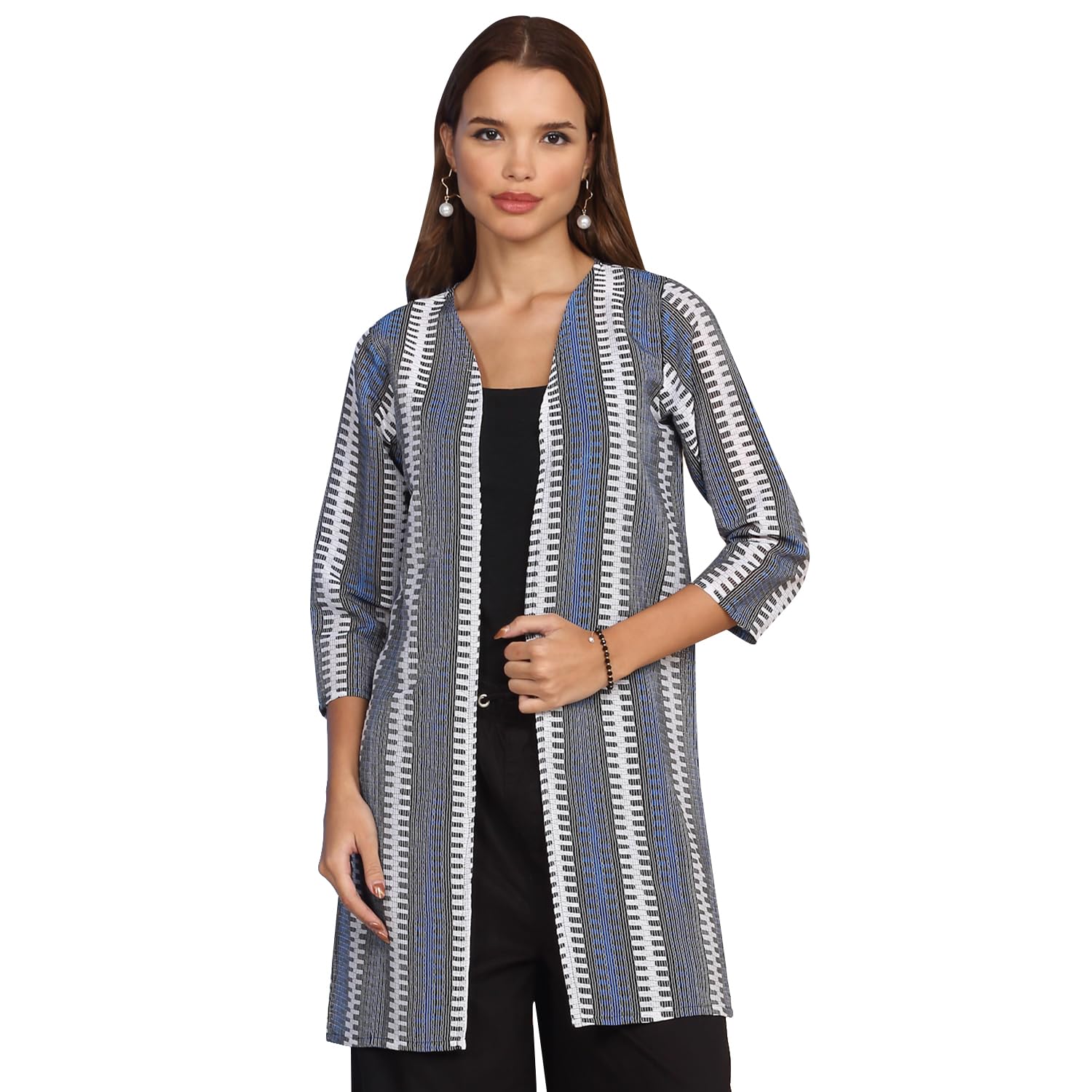 dressitude Women's Self Designed 3/4th Sleeve Front Open Cotton Long Shrug-picture-49