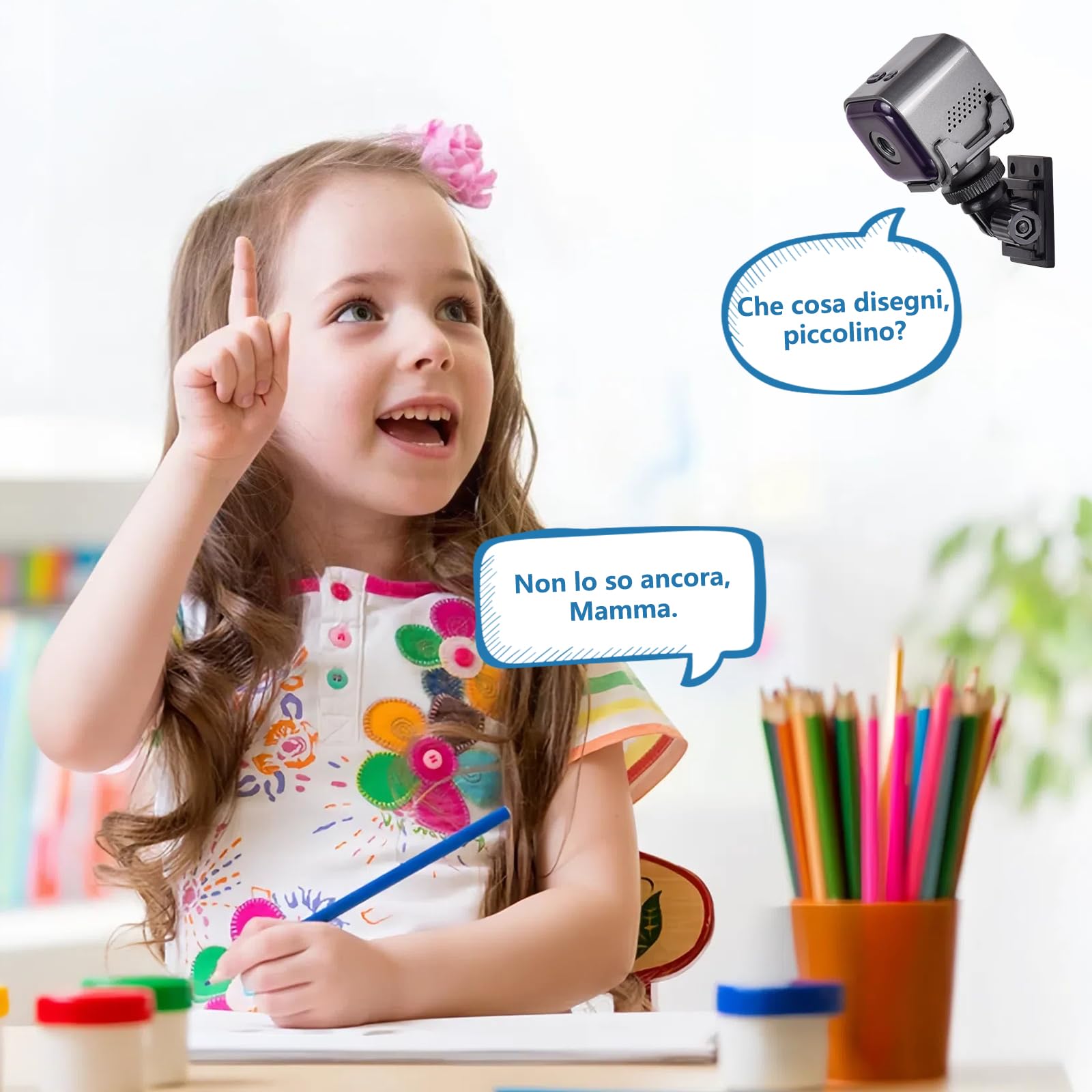 Telecamera Spia WiFi Interno, Mini Videocamera Sorveglianza 1080P con Visione Notturna, Telecamera Nascosta,Rilevamento di Movimento e Controllo Remoto via App