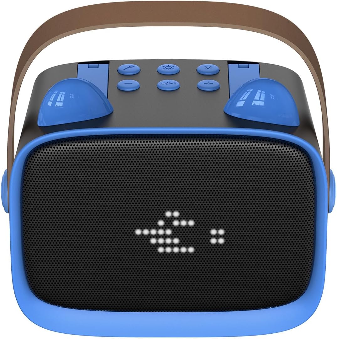 Karaoke Machine, Kid Karaoke Speaker with 2 Mics, Portable Bluetooth Speaker with Colorful Lights, Support Noise Reduction BT for Parties, Birthdays, Family Gatherings (Blue)
