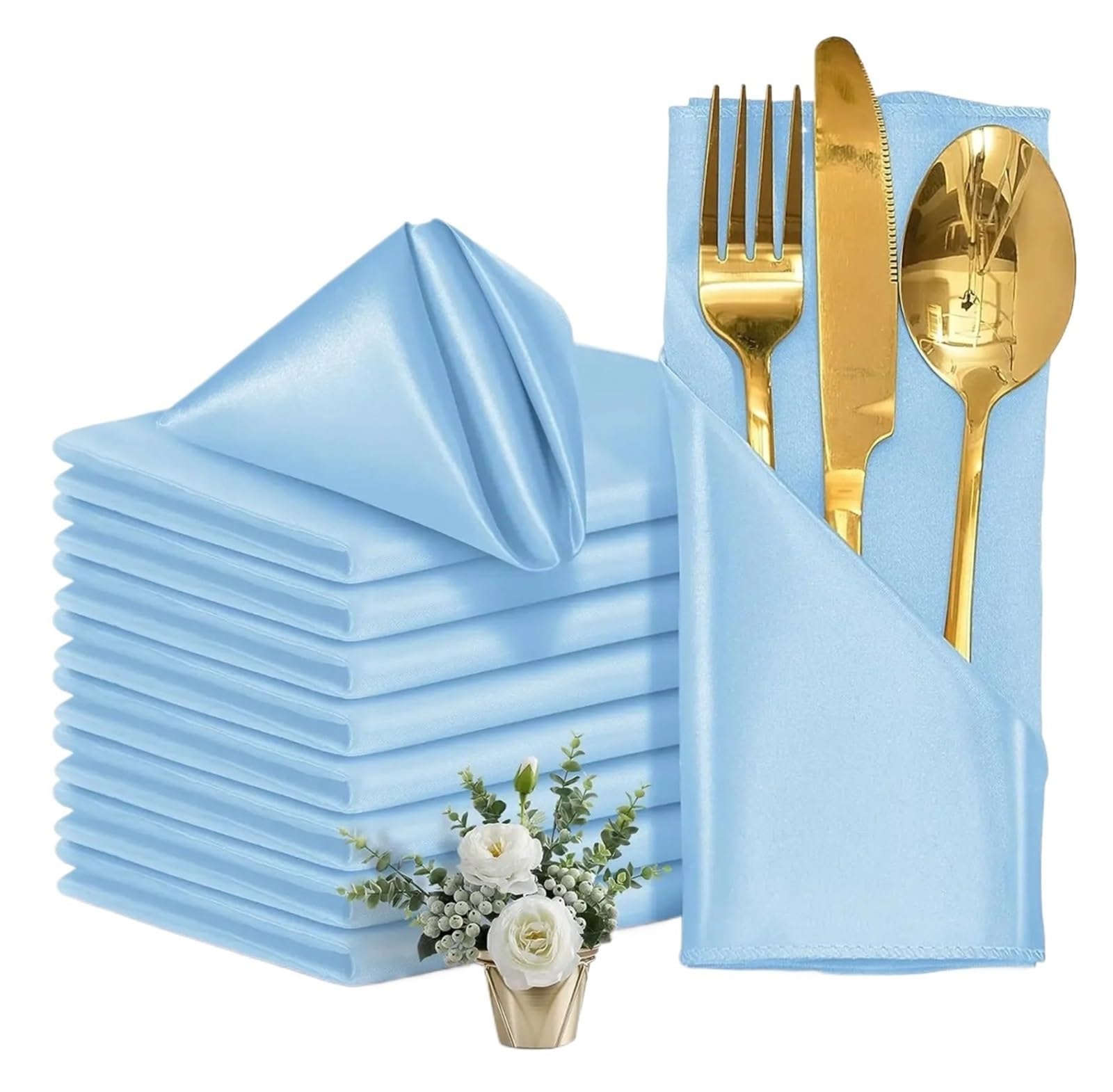 Silky Satin Cloth Napkins, Satin Dinner Napkins Square 30x30cm(60PC Sky Blue)