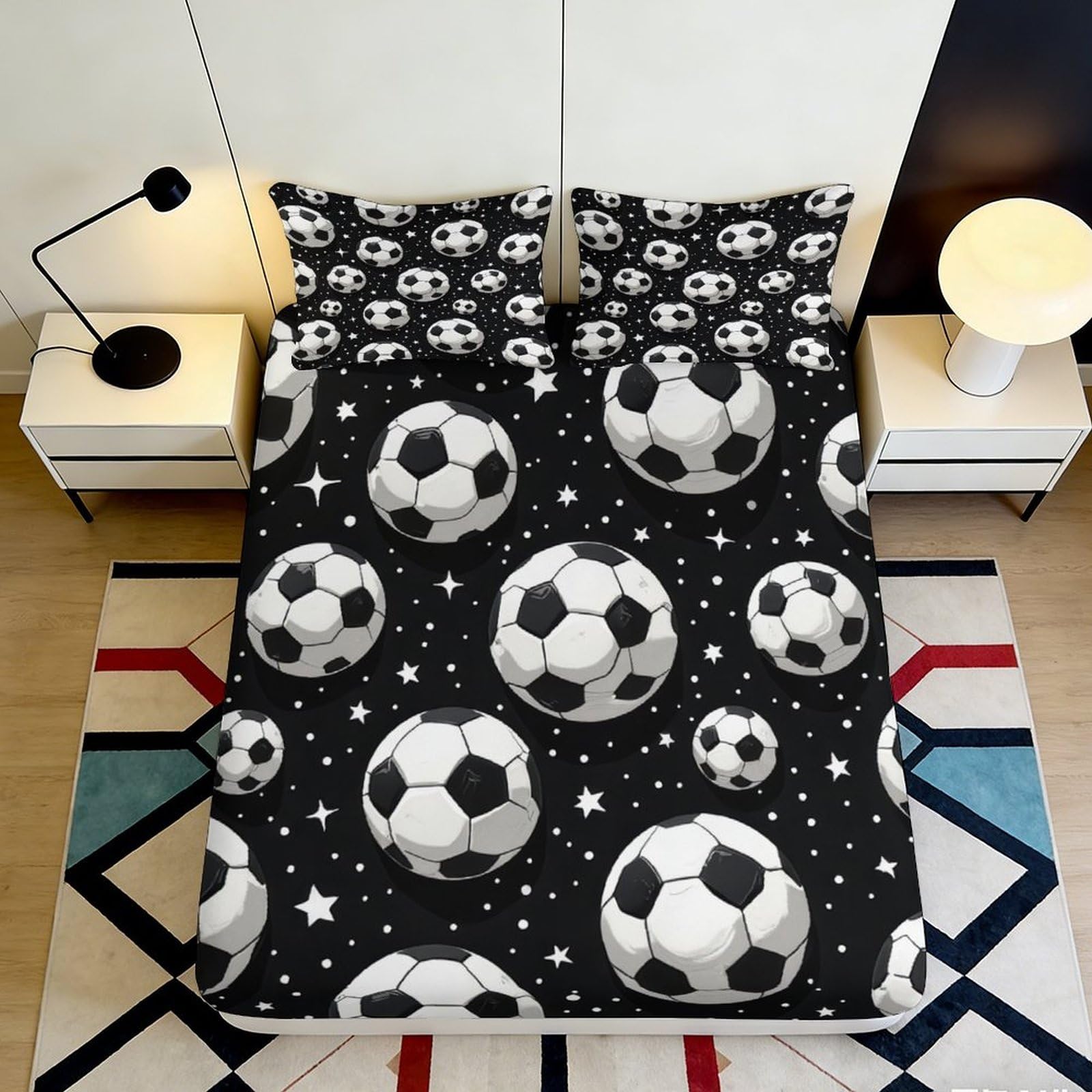 Jqzkxnhpbr Style-10 3D Printed Soccer Ball Fitted Sheet Microfiber Black White Starry Mattress Cover For Bedroom Guest Room Decor 90X200x25cm
