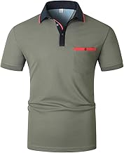 KUNJLELP Polo à Manches Courtes pour Homme Casual Basic Tennis Golf Polos Col Contrasté T-Shirt avec Poche