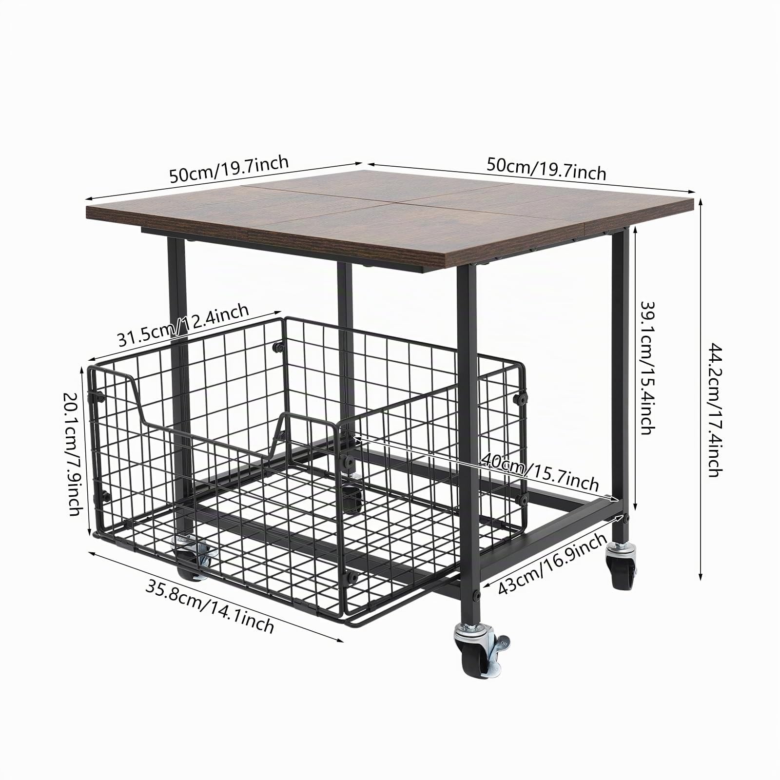 Mini soporte para nevera portátil resistente con ruedas y cesta de almacenamiento extensible, para hogar, oficina o dormitorio, hasta 150 kg (50 x 50 x 44,2 cm)