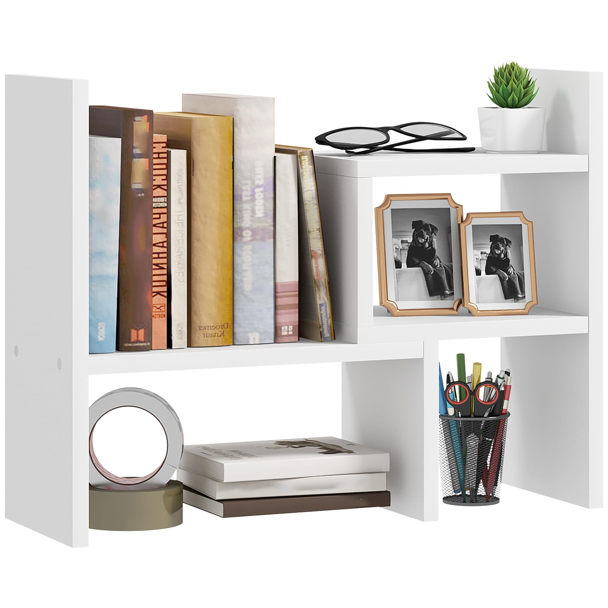 HOMCOM Modulares Schreibtischregal, multifunktionaler Schreibtisch-Organizer, Schreibtisch-Organizer, Schreibtisch-Regal, 2-teilig, Holz, Weiß