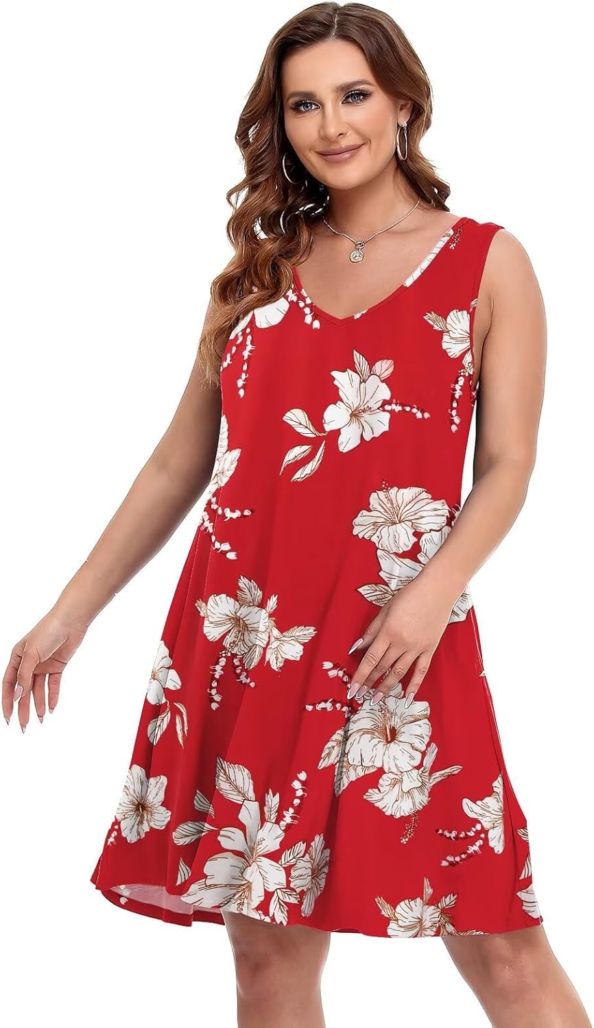 BELAROI Women Casual Summer Beach Dresses Plus Size Sundress V Neck Pockets Swing Tank Dress Cover Ups - Image 2