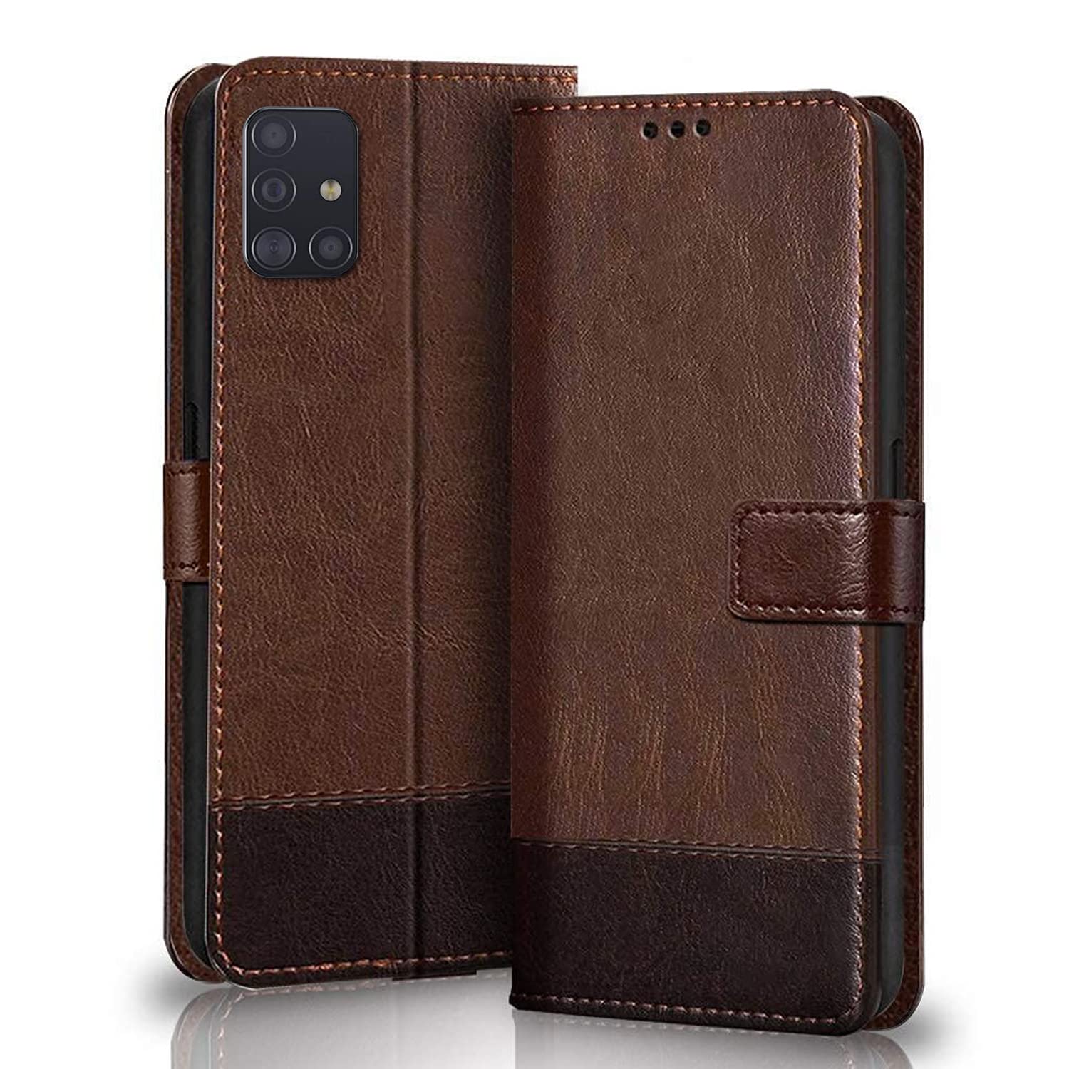 Winkel Premium Vegan Leather Dual Flip Magnetic Mobile Cover Case | Kickstand & Card Holder | 360 Degree Grip Protection| Wallet Type with Magnetic Closure for Samsung Galaxy A51 -(Brown with Coffee) (B09M6SPN7C) Amazon Price History, Amazon Price Tracker