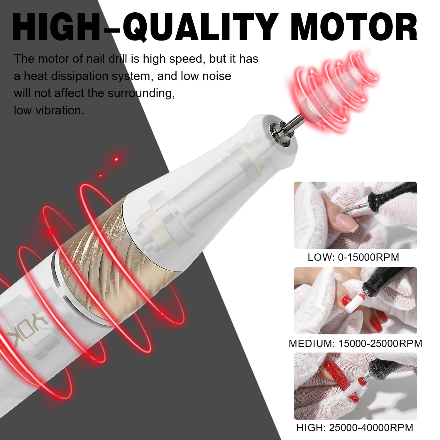 Yokefellow 40000 RPM Cordless Nail Drill, Rechargeable Portable Nail File for Acrylic Nails 17 Drill Bits - Image 3
