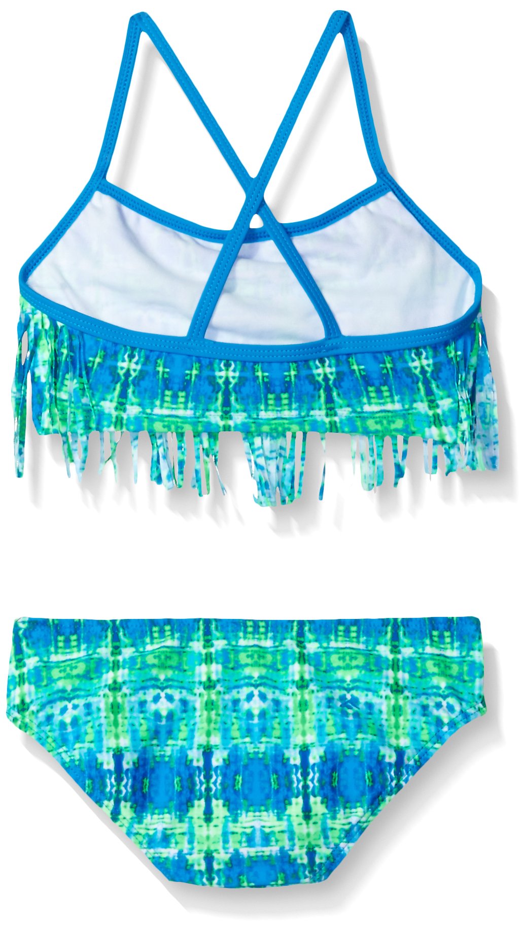 Kanu Surf Costume da Bagno da Ragazza, Big Kelly Beach Sport Fringe 2 Pezzi, Kayla Blue/Green Tie-Dye, 10