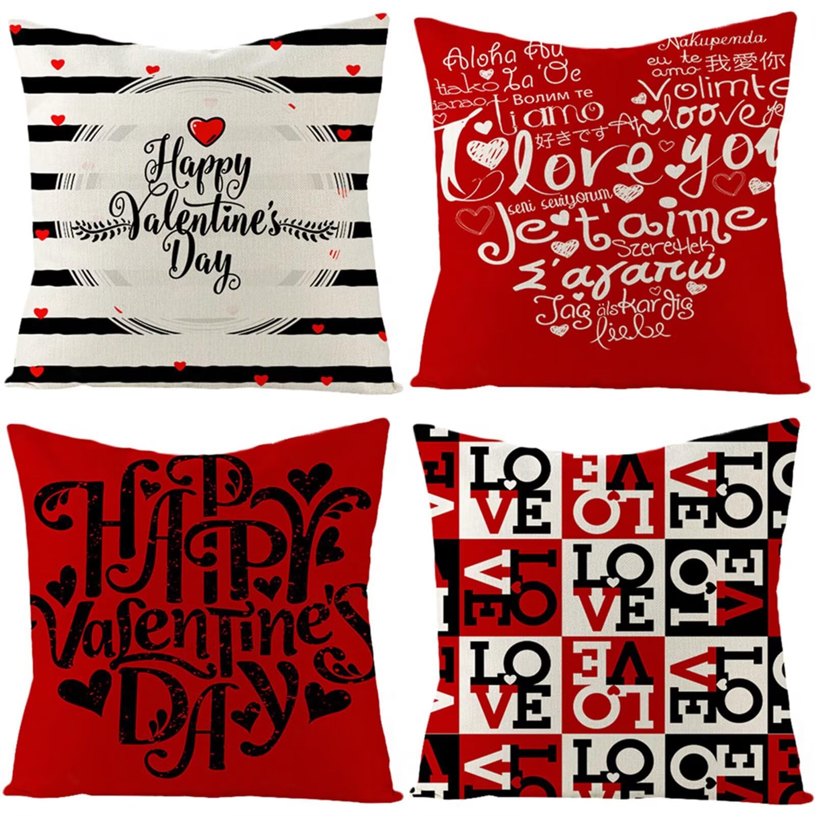 Juego de 4 Impermeable Funda de Cojín Letras en blanco y negro,45x45cm Moderno Suave Transpirables Lino Fundas de Almohada Cojines Decorativos con Cremallera Oculta para Exterior Sofá Cama Coche Hogar