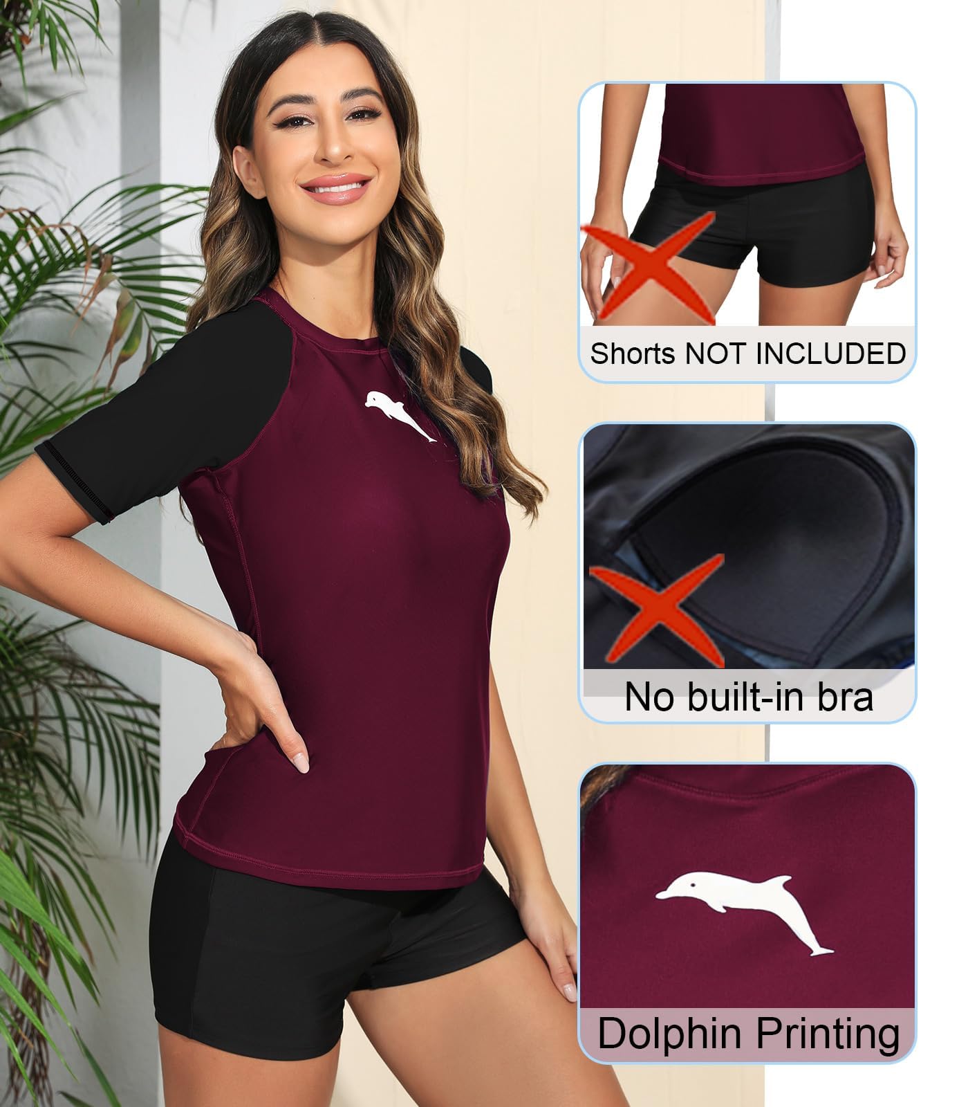 Halcurt Camiseta de natación de manga corta para mujer, talla grande, ajuste holgado, UPF 50, traje de baño