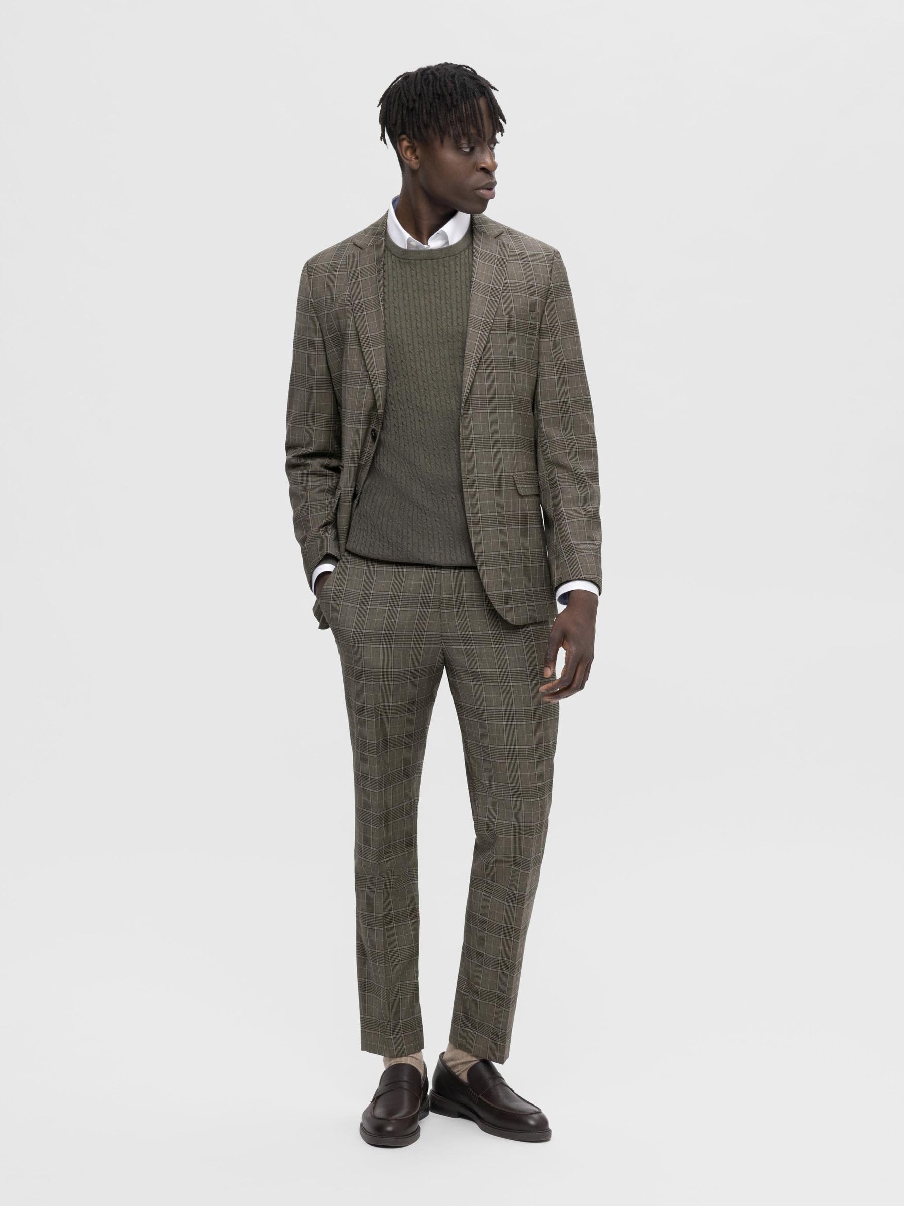 SELECTED HOMME Slhslim-neil Brown Blue Check Trs B Noos - Spodnie Mężczyźni