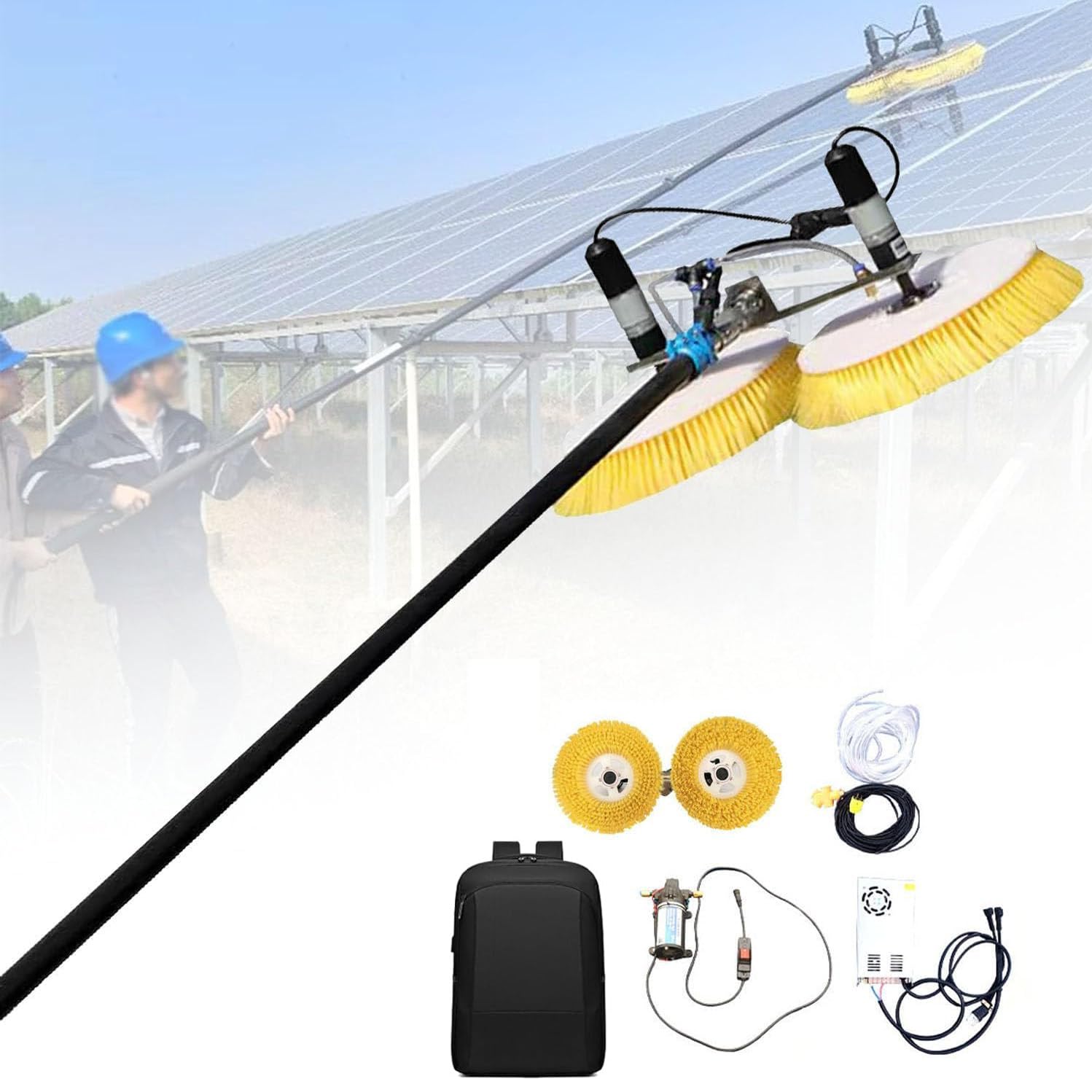 Spazzola per La Pulizia dei Pannelli Solari Fotovoltaici, Pulizia delle Finestre con Asta Telescopica con Collegamento Idrico Pulizia del Tetto per Moduli Solari,5.5m-MainsElectricity