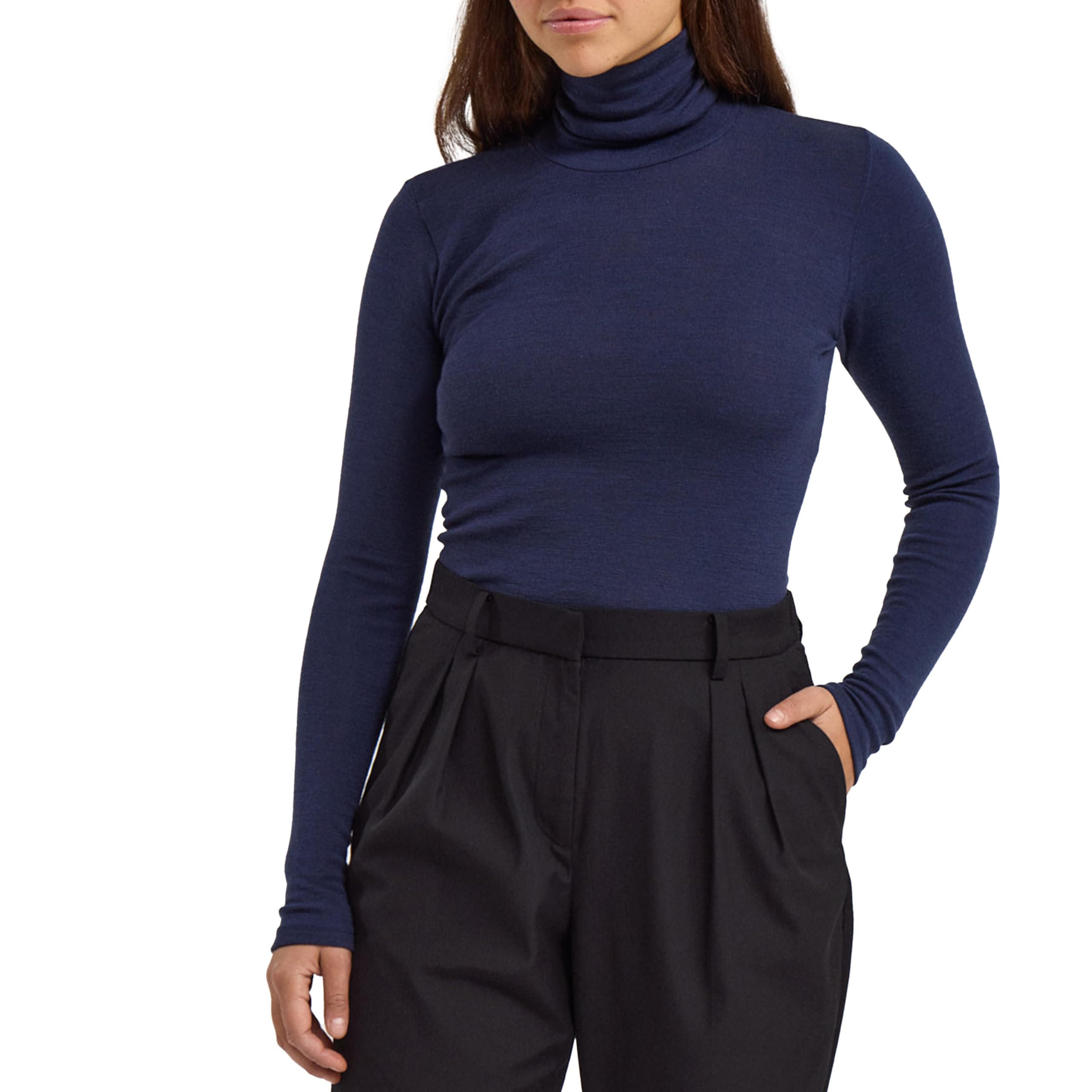 Dilling Women's Navy Merino Wool Roll Neck Top 14