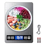 Food Scale Rechargeable, 22lb Digital Kitchen Scale Weight Grams and oz with Timer & Hold Function for Cooking Baking, 1g/0.1oz Precise Graduation, Stainless Steel and Tempered Glass