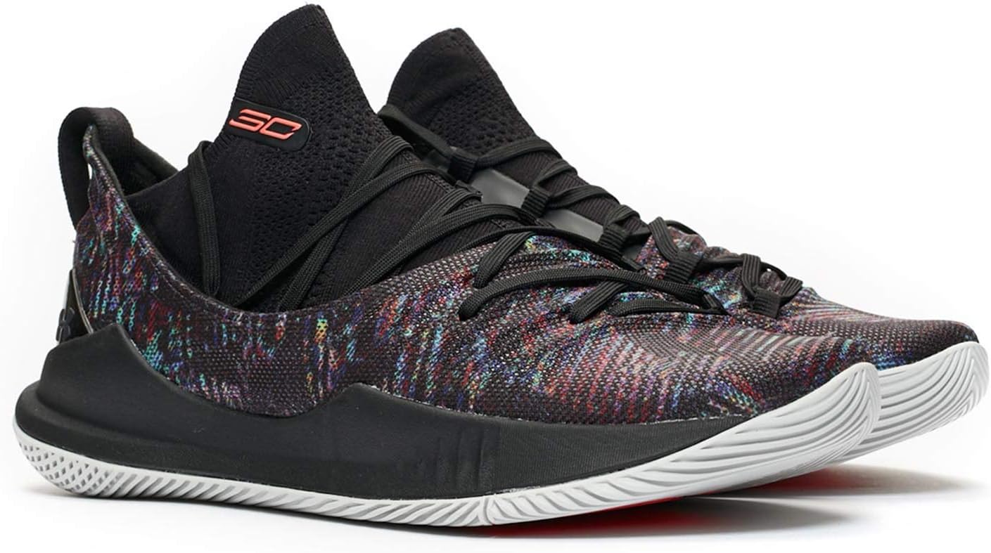 Under Armour Men's Curry 5 Basketball Shoe (9.5, Black/White-Neon Coral (Tokyo Nights))