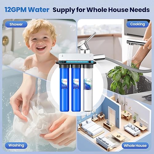 Miniatura 6 de Sistema de filtro de agua para toda la casa, sistema de filtración de agua de 3 etapas para toda la casa, entradasalida de 34 pulgadas, reduce hasta