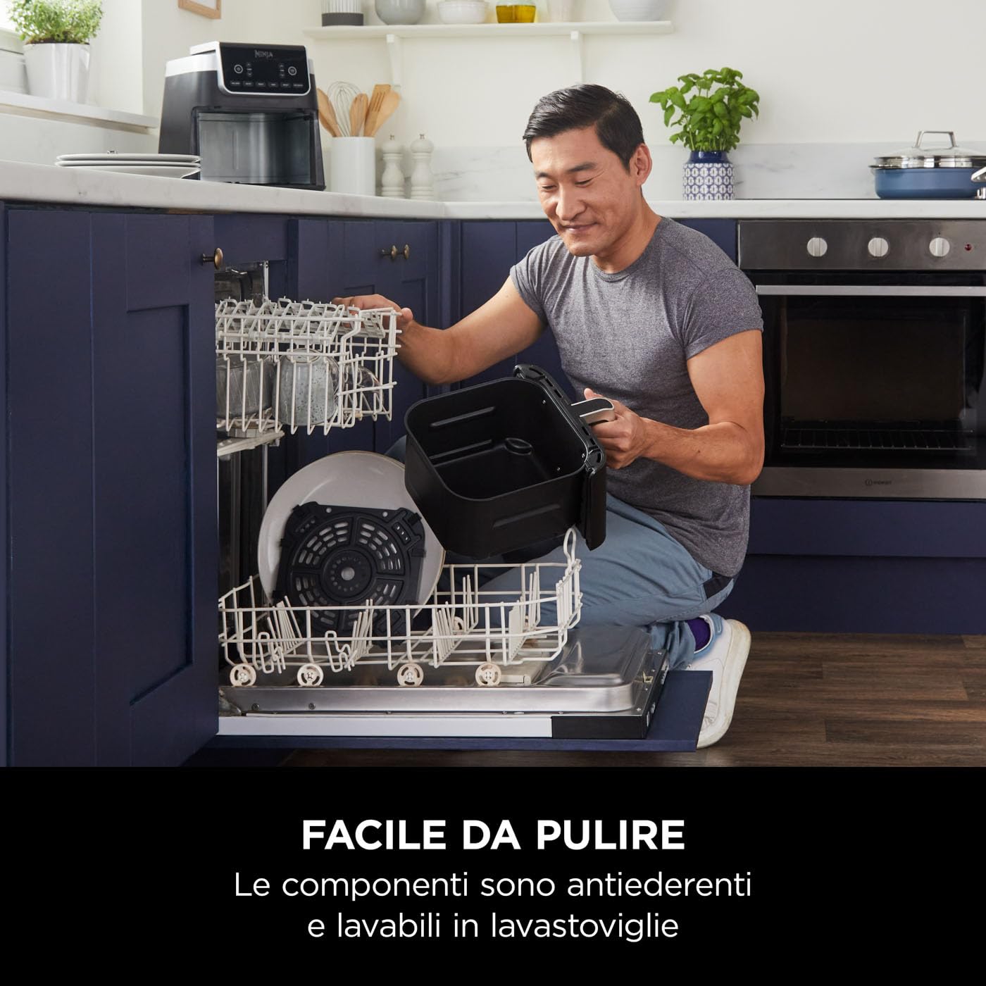Ninja Friggitrice ad Aria MAX, 6.2L Digitale, 5 in 1, Antiaderente, Cottura Senza Olio, per Arrostire, Cuocere al Forno, Formato Famiglia, Cestello e Piastra Lavabili in Lavastoviglie, Grigio AF180EU