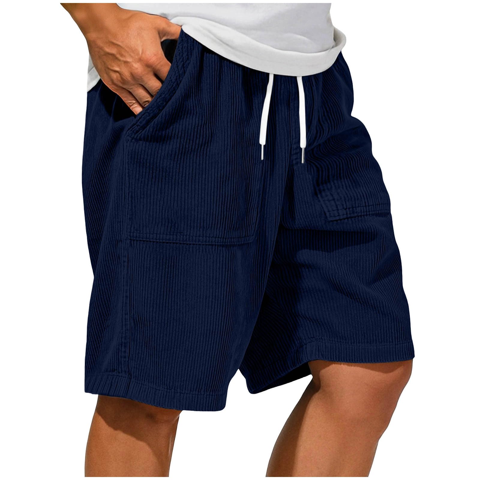 Cambkatl Versatile Corduroy Shorts for Men Summer Outdoor Casual Stretch Straight Leg Casual Shorts with Pockets