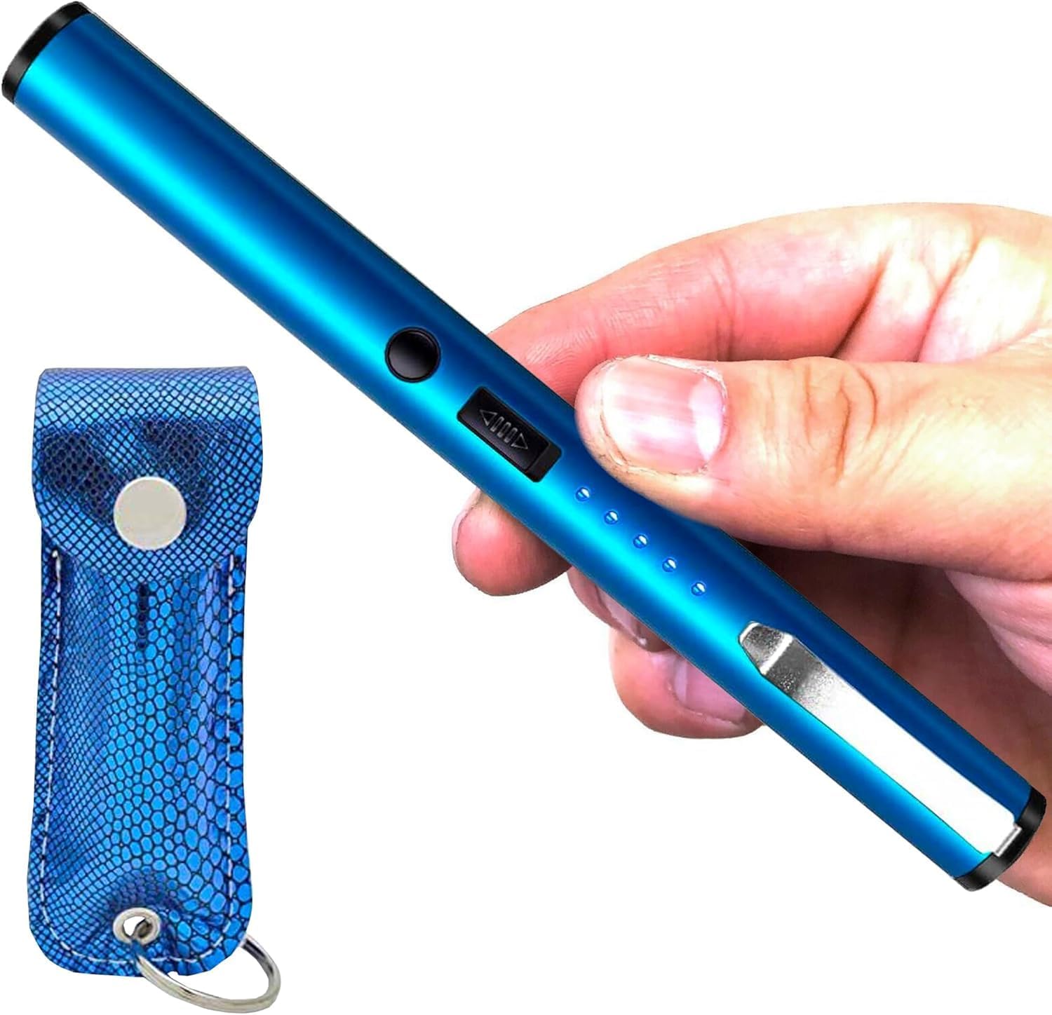 FIGHTSENSE Pen Stun Gun with Pepper Spray Combo Pack for Self Protection Battery Life Indicator, Belt Clip,