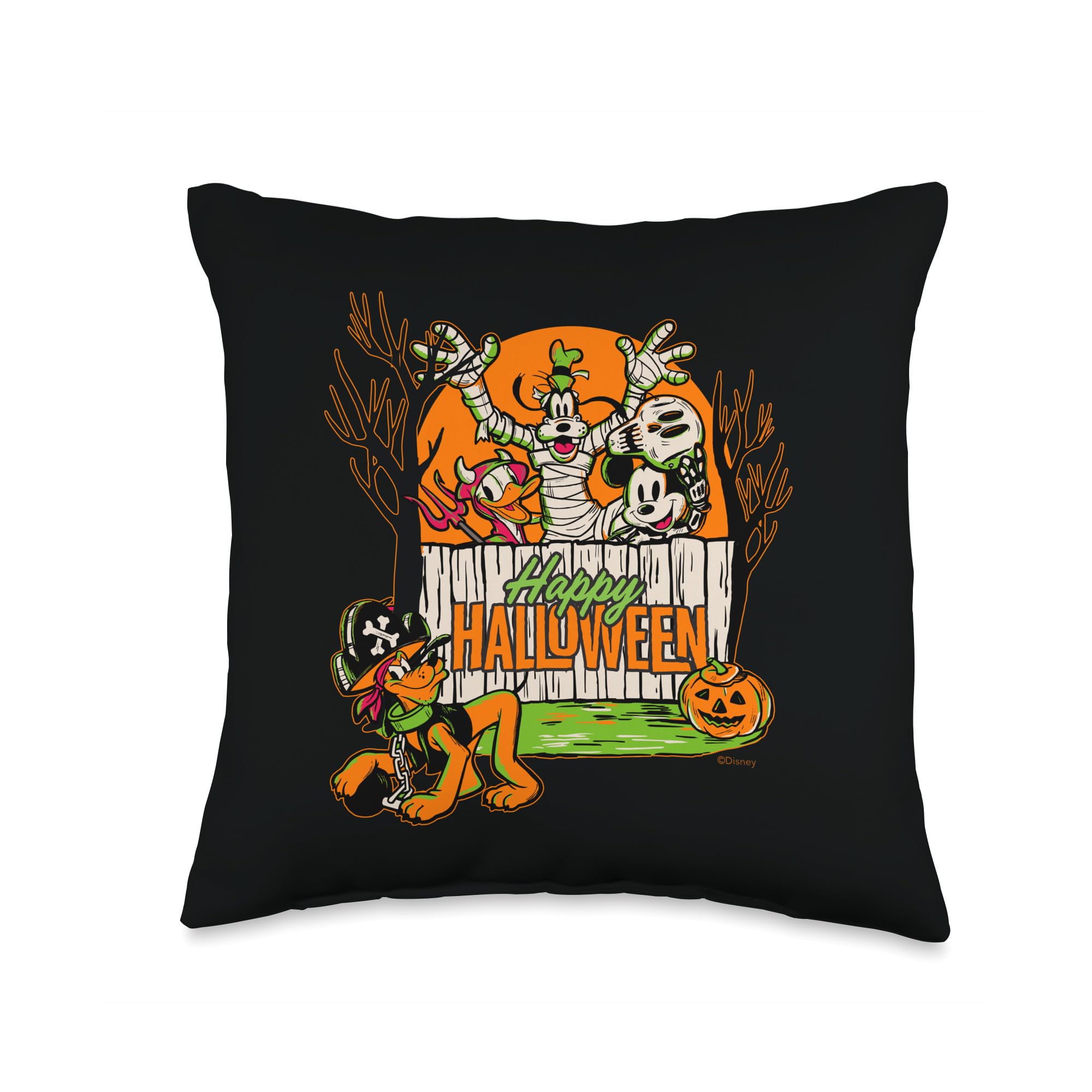 Disney 100 Mickey Donald Goofy & Pluto Happy Halloween D100 Throw Pillow