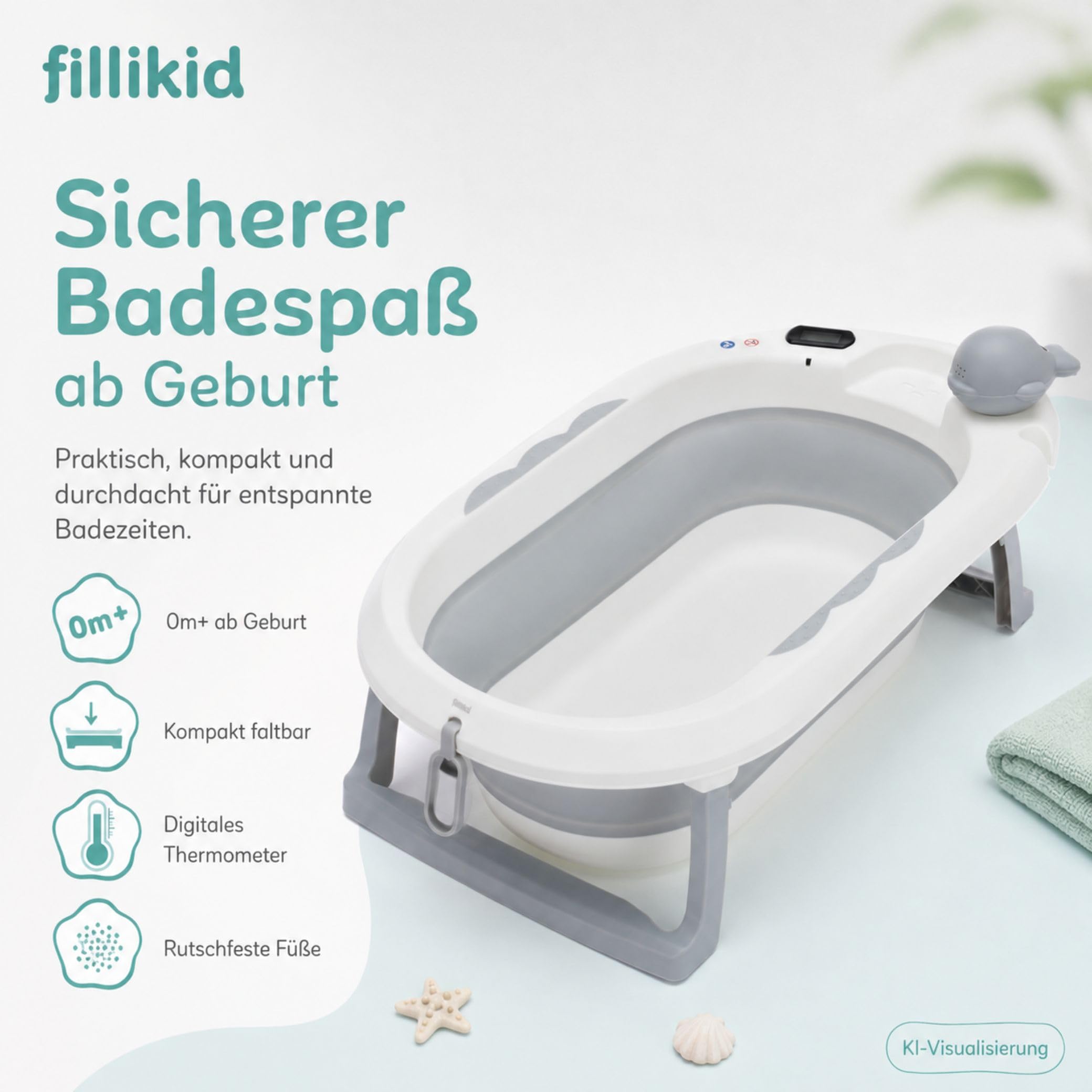 Fillikid Baby Badewanne, faltbare Badewanne ab Geburt