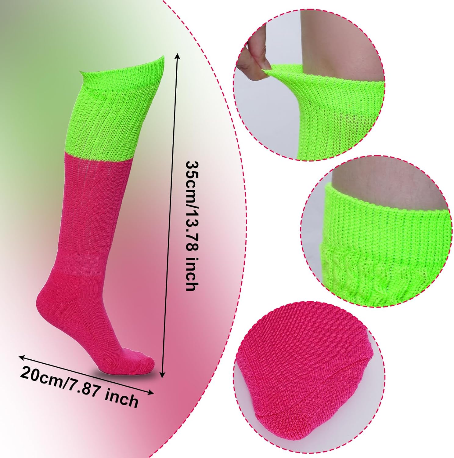 2 Pairs Women's Slouch Neon 80s 90s Scrunch Socks Extra Long Knitted Stacked Knee High Socks - Image 3