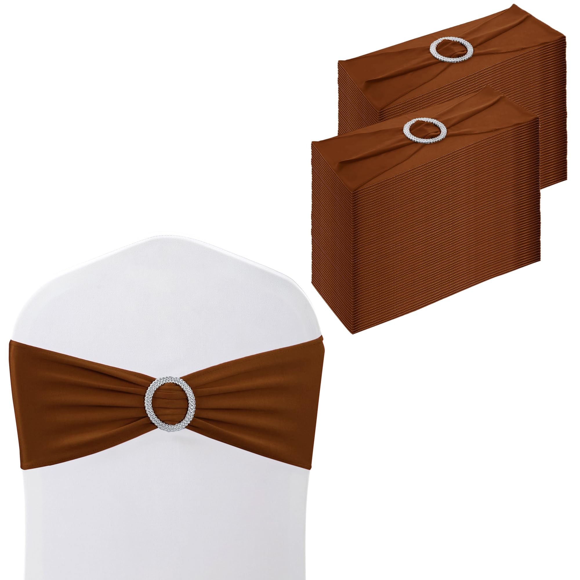 Trimming Shop Spandex Chair Bands with Slider Buckle – Stretchy Elastic Chair Sashes for Weddings, Parties, Ceremony, Banquet & Reception Decorations, Chocolate Brown, 100pcs