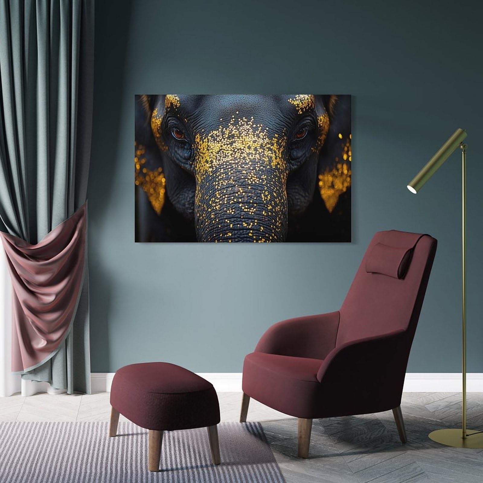Junmoney Elephant with Gold Glitter Decorative Wall Artwork 24x36inch(60x90cm), for Home Lounge, Bedroom Or Reading Nook, Modern Wall Decor for Cosy Interiors
