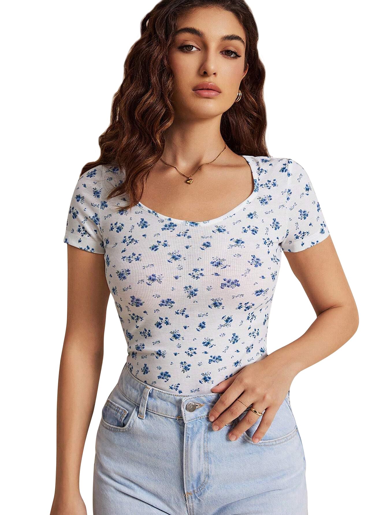 toochki Tops for Woman | Lycra Top | T-Shirt | Tshirt | Western | for Jeans | Short Sleeve | Stretchable | Floral Printed | White Color-picture-56