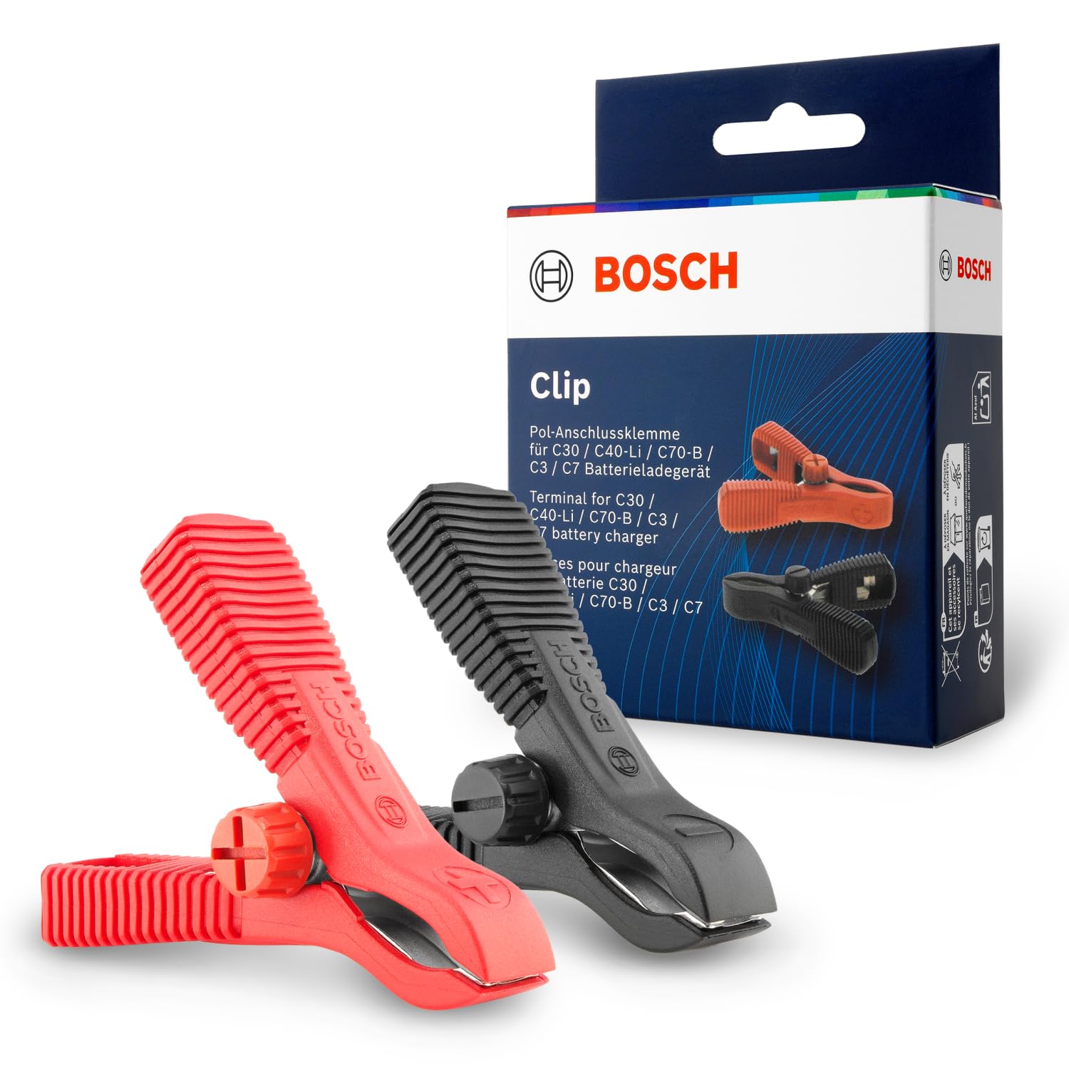 Bosch Pol-Anschlussklemmen für Batterieladegeräte - Ersatzteil in Originalqualität - Batterieklemmen kompatibel mit vielen Bosch C-Line Ladegeräten - 2,2 x 5,1 x 7,5 cm - 0189999110