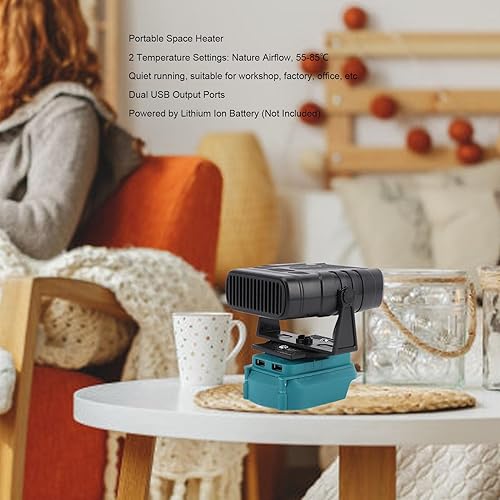 Miniatura 2 de Fafeicy Calentador eléctrico portátil con 2 ajustes de temperatura 55-85 y puertos USB duales para batería de iones BL1850 BL1840 BL1830 BL1820