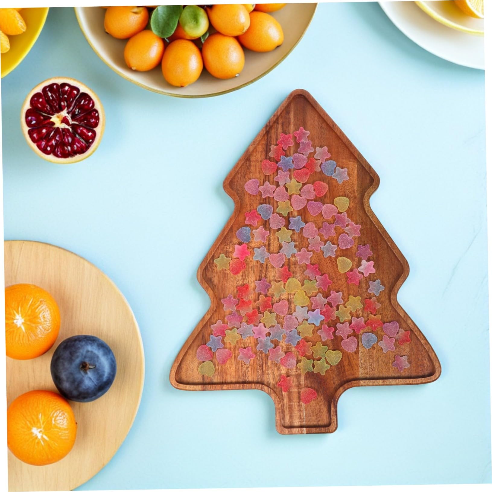 Mikinona Bandeja para Servir Forma de Árbol de Navidad Madera de Acacia Natural Diseño Festivo para Aperitivos Sushi Postres y Secos para Reuniones Navideñas