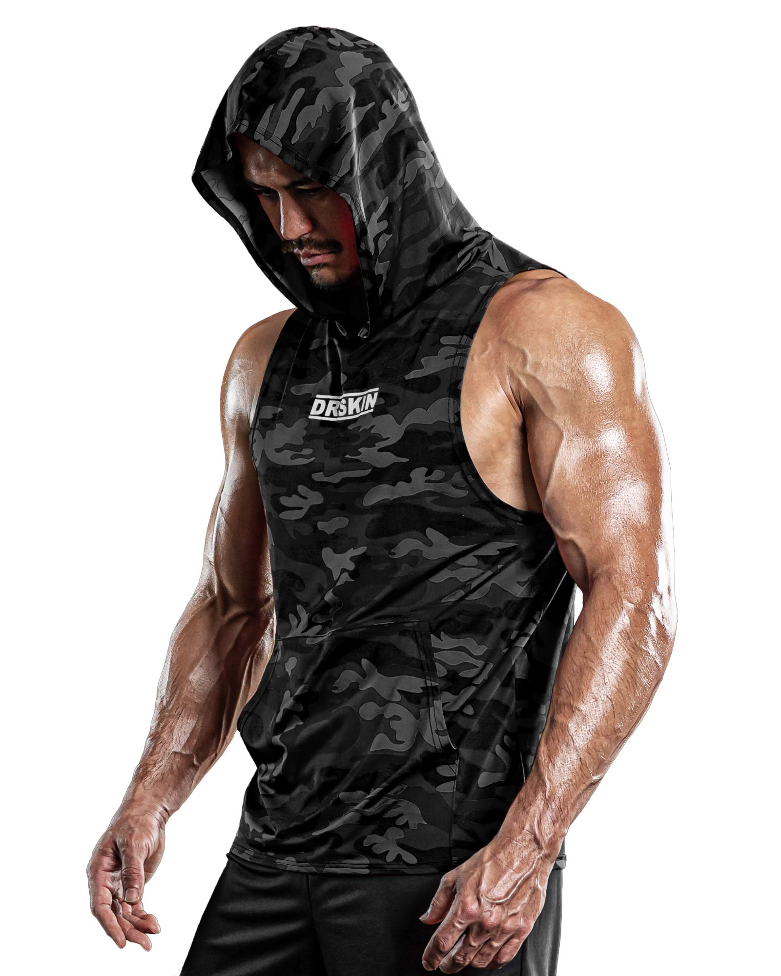 DRSKIN2 or 1 Pack Men's Hooded Tank Tops Bodybuilding Muscle Cut Off T Shirt Sleeveless Gym Training Hoodies Workout Dry