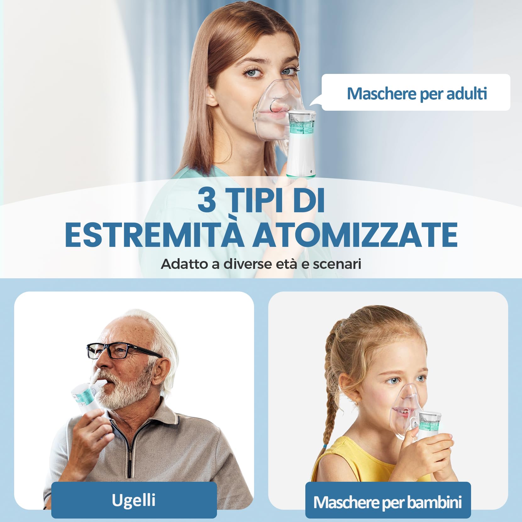 Aerosol Portatile Silenzioso 2 Maschere E Boccaglio Macchina Aerosol Adulti e Bambini che Efficace per Alleviare la Respirazione USB-C Ricaricabile (Verde)