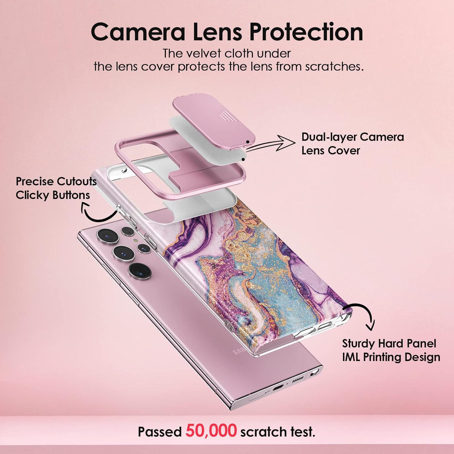 for Samsung Galaxy S23 Ultra Case with Slide Camera Cover, Samsung S23 Ultra Case Shockproof Slim Thin Lightweight, Chic Glossy Fade-Resistant Pattern Phone Cases Cover for S23 Ultra, Purple - Image 2