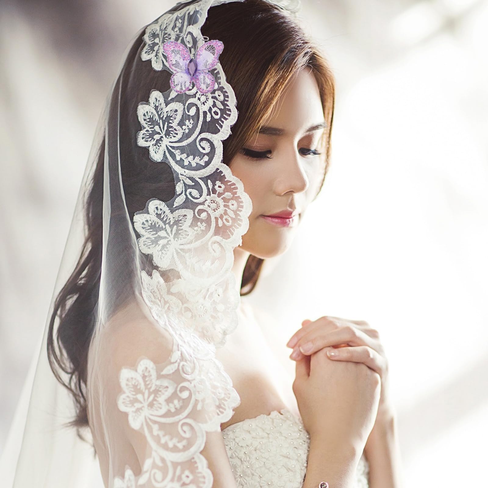 UEETEK 50pcs Sheer Mesh Wire Glitter Butterfly with Gem