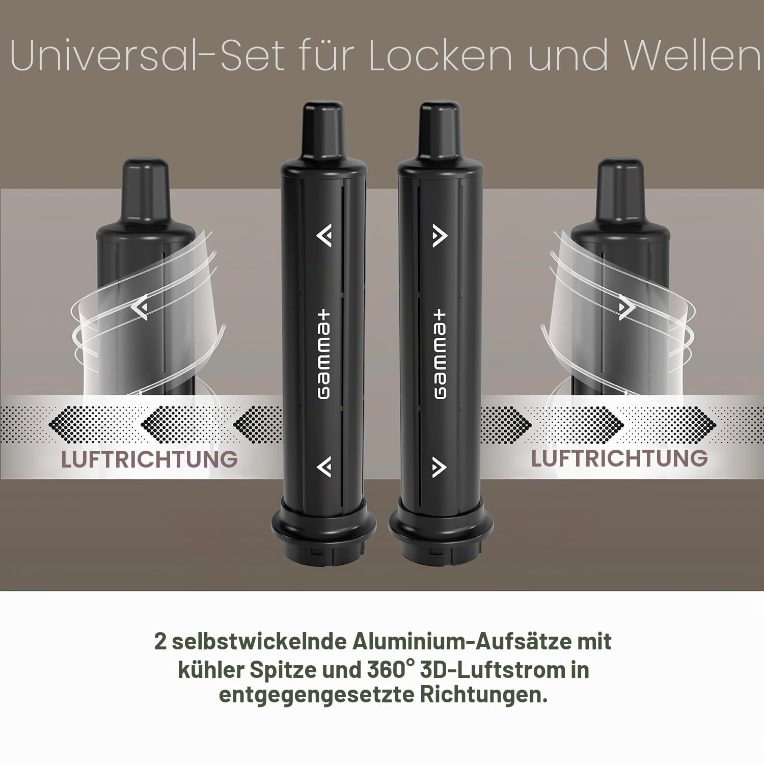 Gamma+ Lockenaufsatz-Set Curls & Waves | 2 Selbstaufrollende Zylinder für Locken und Wellen | Kompatibel mit Gamma+ Haartrocknern | Airflow 3D 360° Technologie | Professionelle Temperaturkontrolle