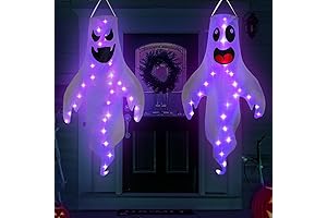 TURNMEON 50'' Halloween Prelit Lighted Windsock Ghost Decoration with Full Body LED Lights