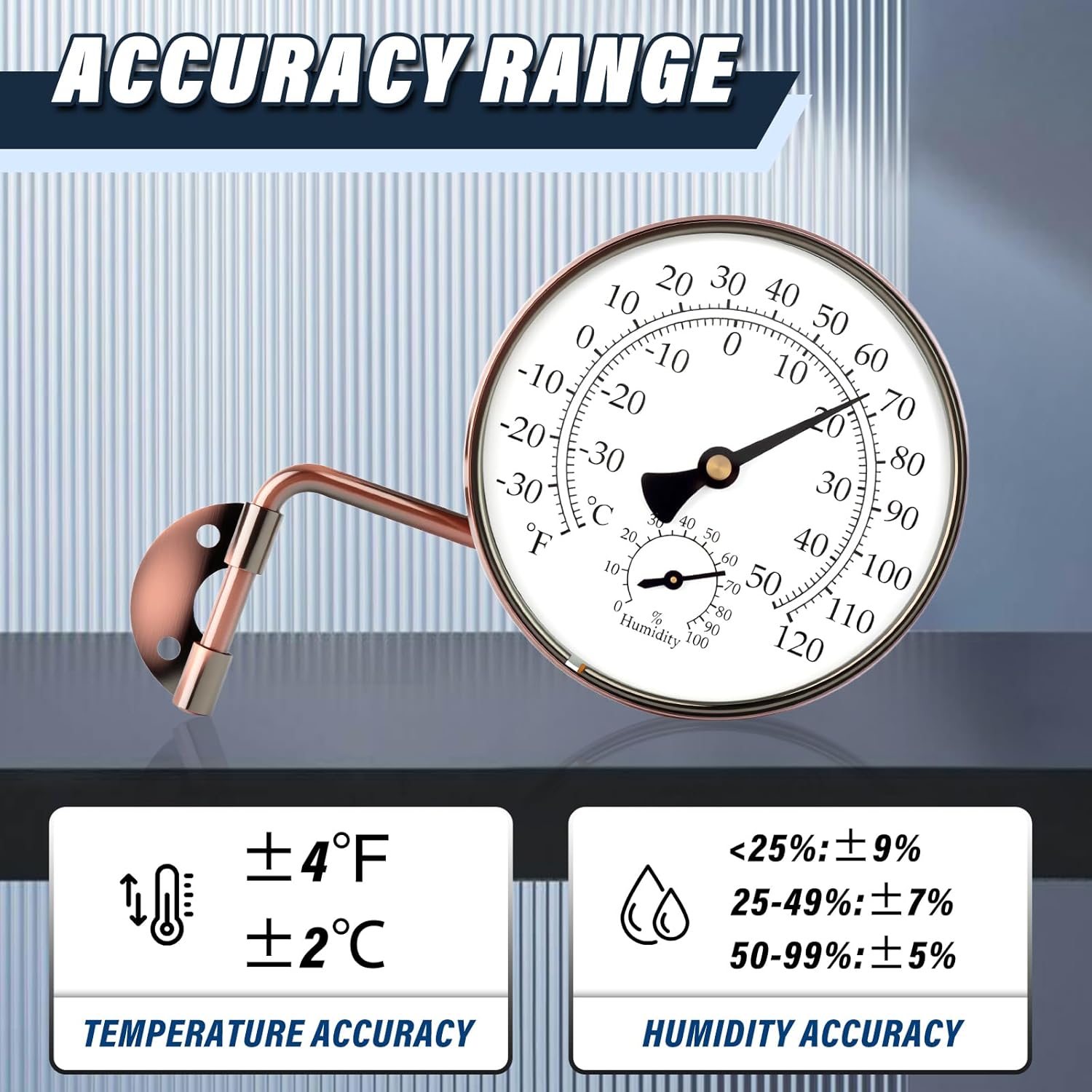 MEANLIN MEASURE 4" Brass Wall-Mount Outdoor Thermometer, Swivel Indoor Outdoor Thermometer with Humidity Gauge, Decorative Analog Temperature Gauge for Patio, Window, Greenhouse, Garage, Garden, Wall