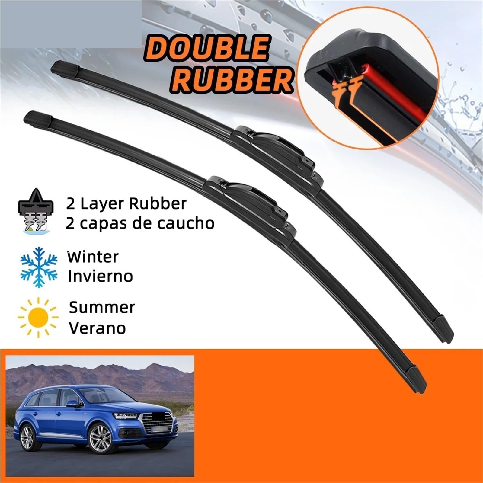 Limpia Parabrisas Para Q5 2018-2021 Para Q7 2006-2016 Accesorios Limpiaparabrisas Dobles Goma Invierno Verano Kits Escobillas Limpiaparabrisas(2PCS,Q*7 4M (2016-2021))
